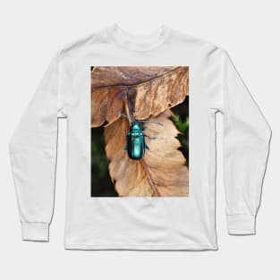 Altica sp. beetle on dried leaves Long Sleeve T-Shirt